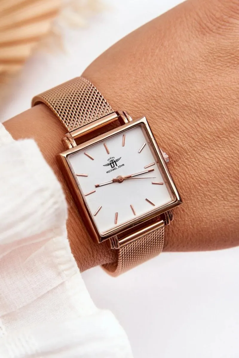 Zegarki>Michael John Zegarek Z Kwadratową Tarczą Różowe Złoto