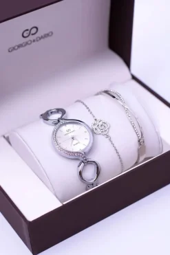 Zestaw Giorgio Dario Srebrny Zegarek Cyrkonie Dwie Bransolety Zegarki