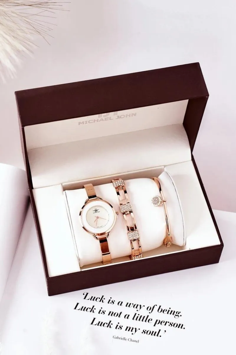 Zegarki|Bransoletki>Michael John Zestaw Zegarek i Dwie Bransoletki Różowe Złoto