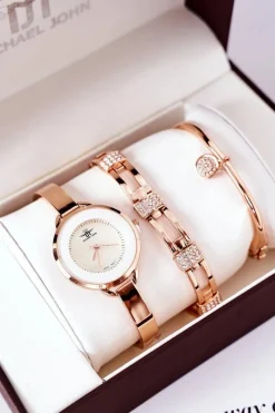 Zegarki|Bransoletki>Michael John Zestaw Zegarek i Dwie Bransoletki Różowe Złoto