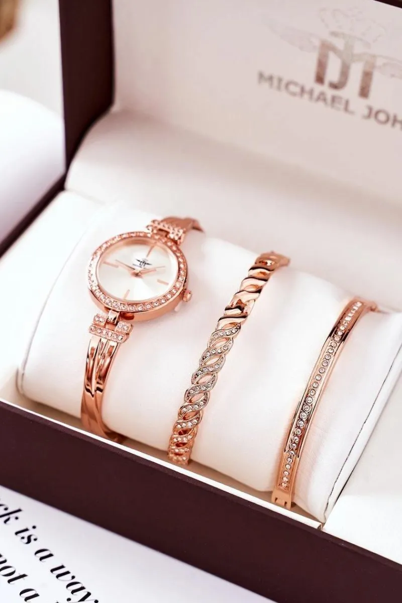 Zegarki|Bransoletki>Michael John Zestaw Zegarek i Dwie Bransoletki Różowe Złoto