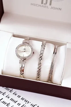 Zegarki|Bransoletki>Michael John Zestaw Zegarek i Dwie Bransoletki Srebrny