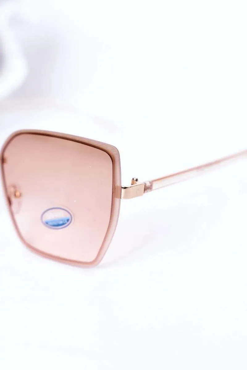 Złote Kwadratowe Okulary Beżowo-Różowe Ombre Okulary