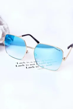 Clearance PRIUS Złote Kwadratowe Okulary Z Niebieskimi Szkłami Ombre