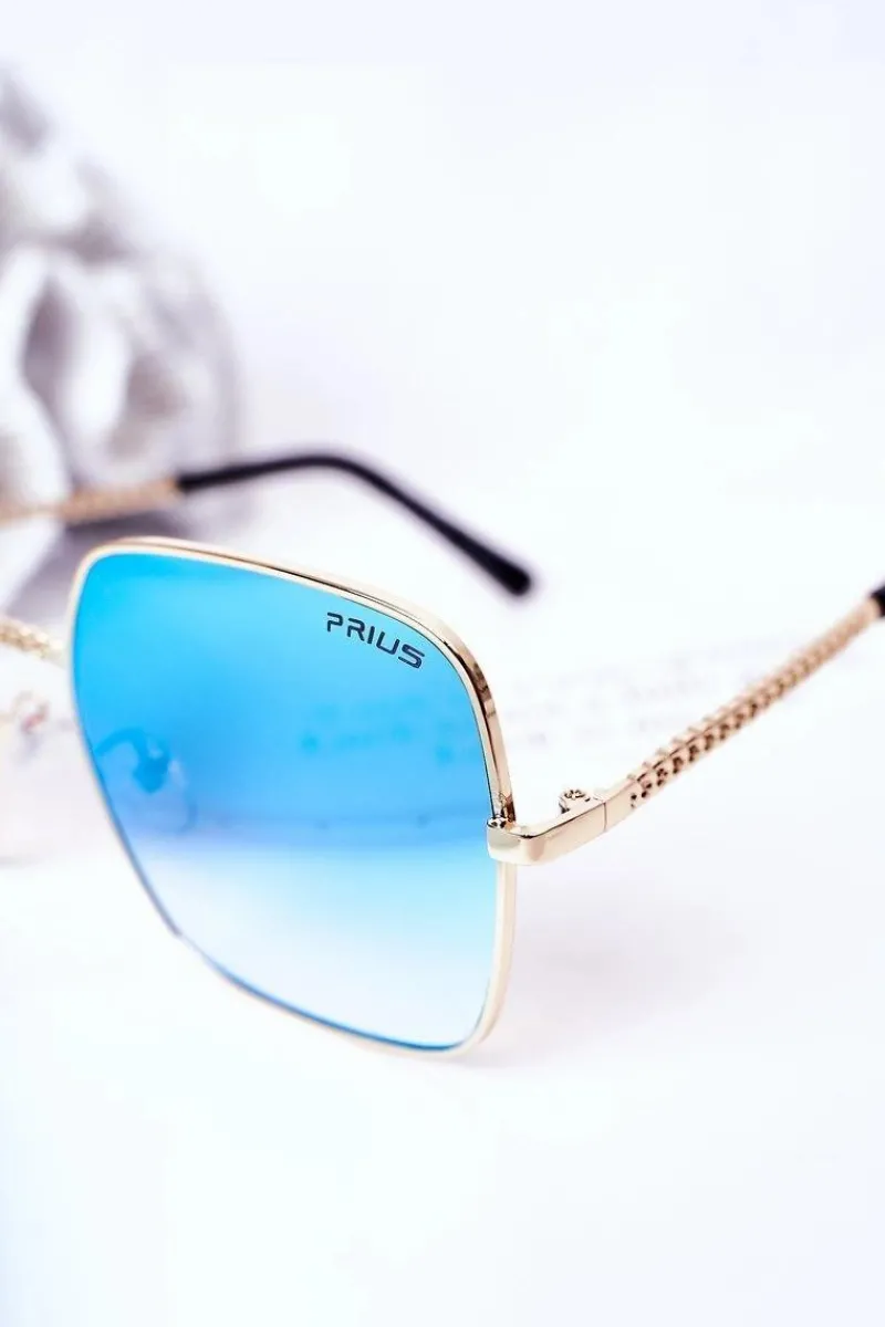 Clearance PRIUS Złote Kwadratowe Okulary Z Niebieskimi Szkłami Ombre