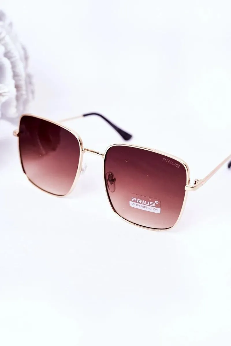 Clearance Złote Kwadratowe Okulary Z Brązowymi Szkłami Ombre Okulary