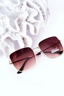 Clearance Złote Kwadratowe Okulary Z Brązowymi Szkłami Ombre Okulary